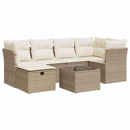 Sofasæt til haven 7 dele med hynder polyrattan beige