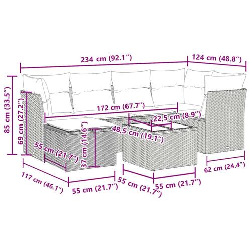 Sofasæt til haven 7 dele med hynder polyrattan beige