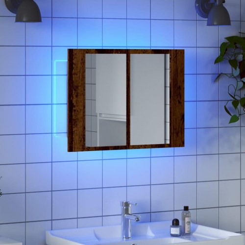 Spejlskab med LED-lys 60 × 12 × 45 cm - konstrueret træ, antikt træ