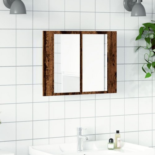 Spejlskab med LED-lys 60 × 12 × 45 cm - konstrueret træ, antikt træ