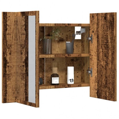 Spejlskab med LED-lys 60 × 12 × 45 cm - konstrueret træ, antikt træ
