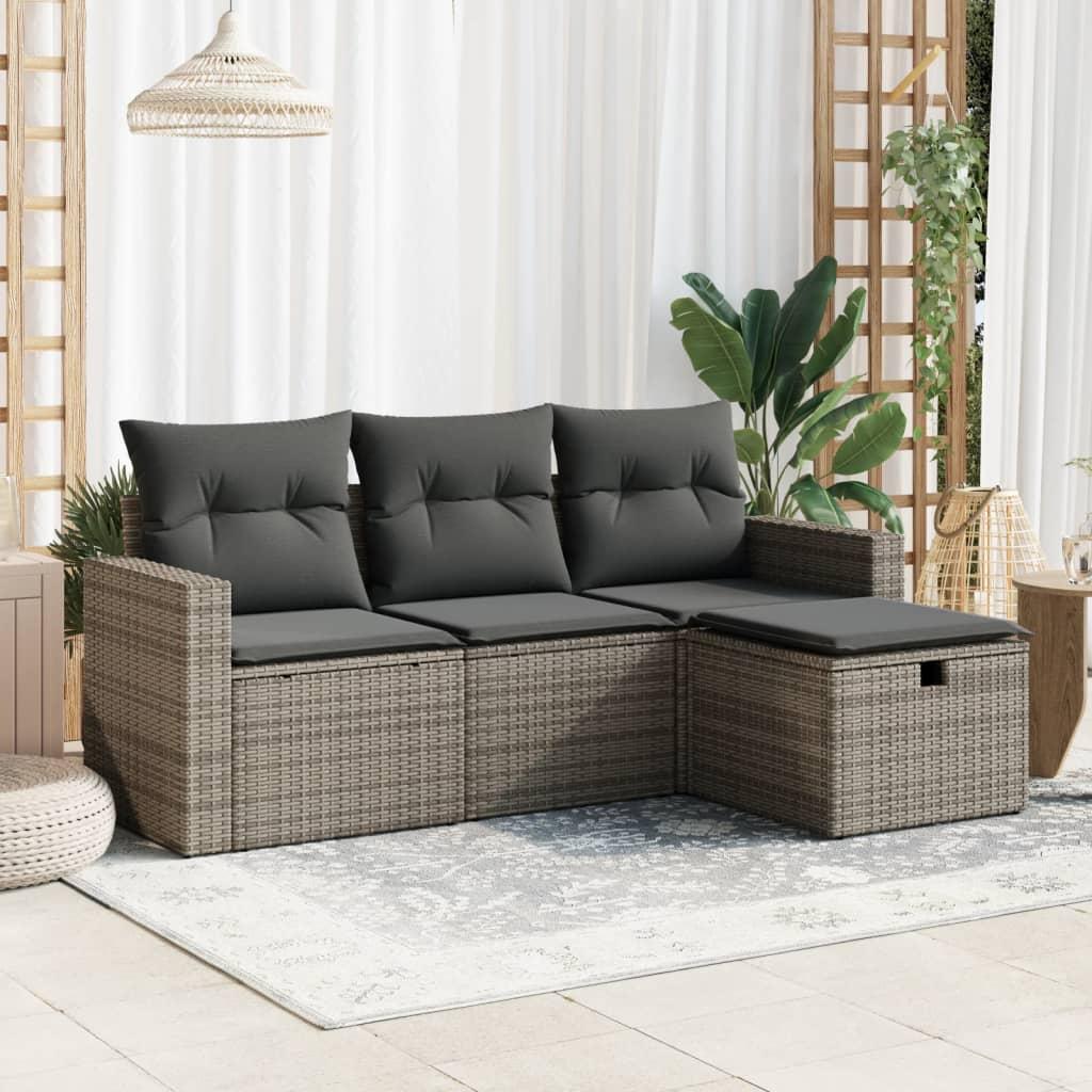 Sofasæt Til Haven 4 Dele Med Hynder Polyrattan Beige - Grå / med opbevaring og pose