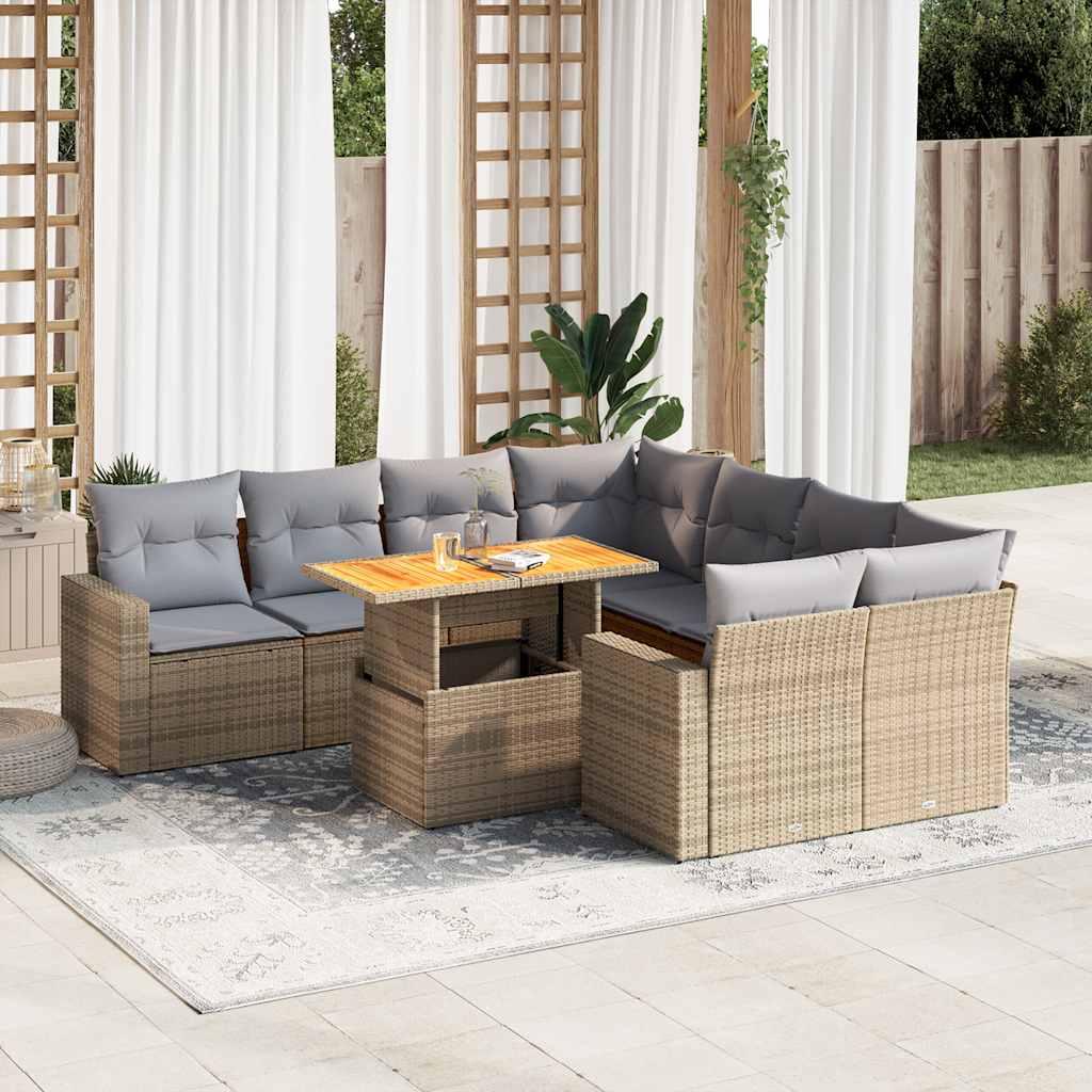 Sofasæt Til Haven 9 Dele Med Hynder Polyrattan Sort - beige og grå / med opbevaring