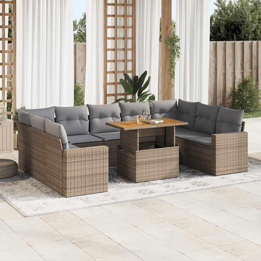 Sofasæt til haven - 10 dele med hynder i polyrattan, beige
