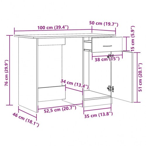 Skrivebord 100×50×76 cm i konstrueret træ - kunsteg