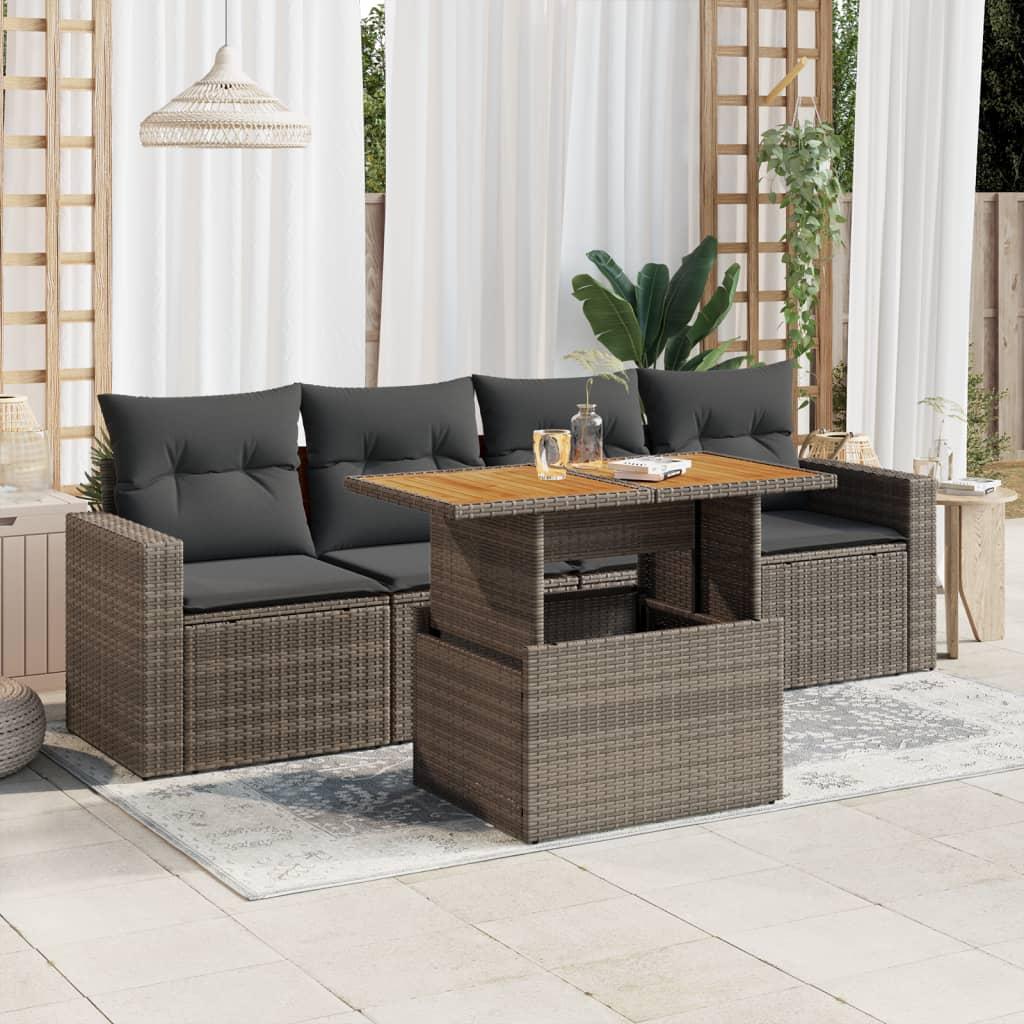 Sofasæt Til Haven 5 Dele Med Hynder Polyrattan - Grå / med opbevaring