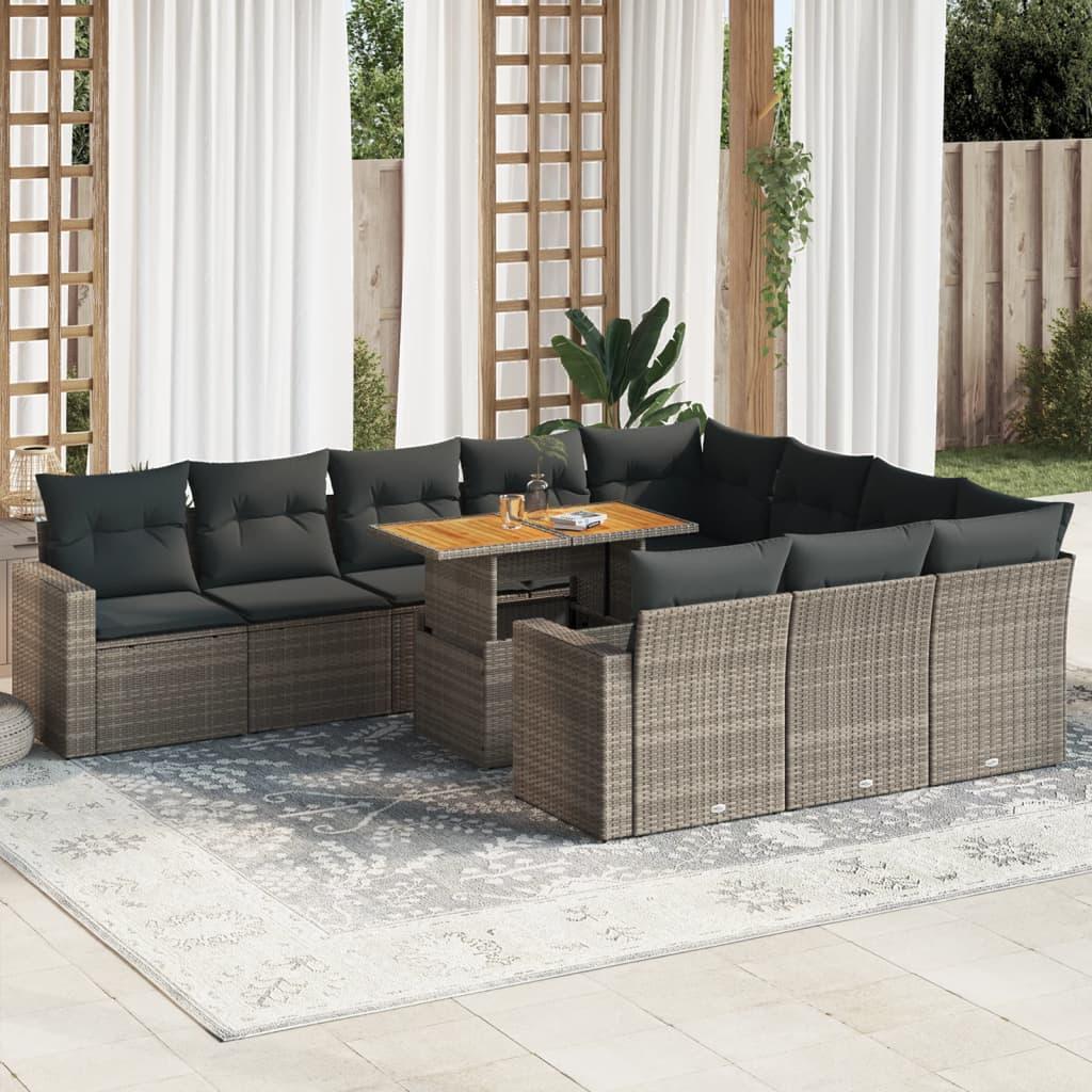 Sofasæt Til Haven 11 Dele Med Hynder Polyrattan - grå og mørkegrå / 4x hjørnedel bord 6x midterdel