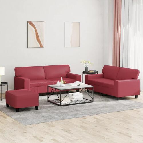 3 personers sofa kunstlæder vinrød