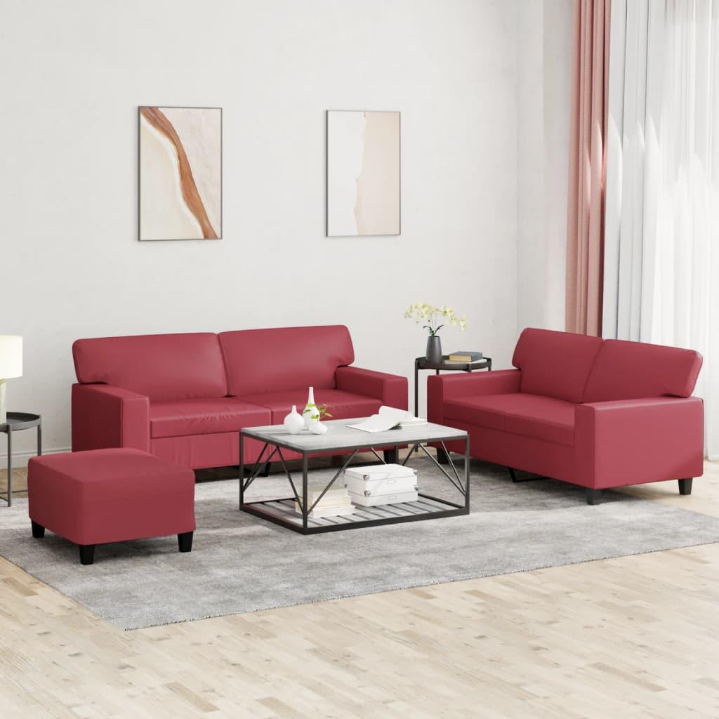 3 personers sofa kunstlæder vinrød