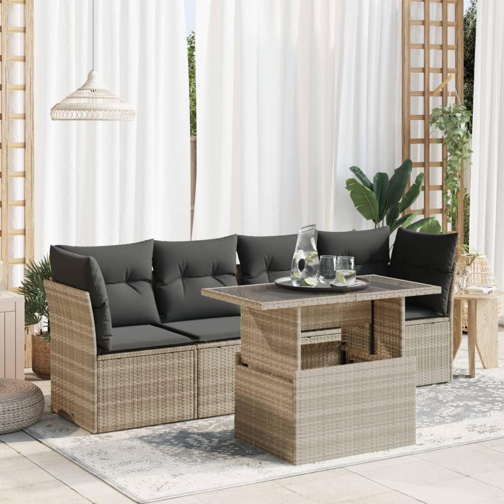 Sofasæt Til Haven 5 Dele Med Hynder Polyrattan - Lysegrå / med opbevaring