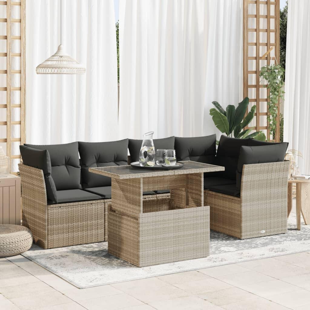 Sofasæt Til Haven 6 Dele Med Hynder Polyrattan - Lysegrå / med opbevaring