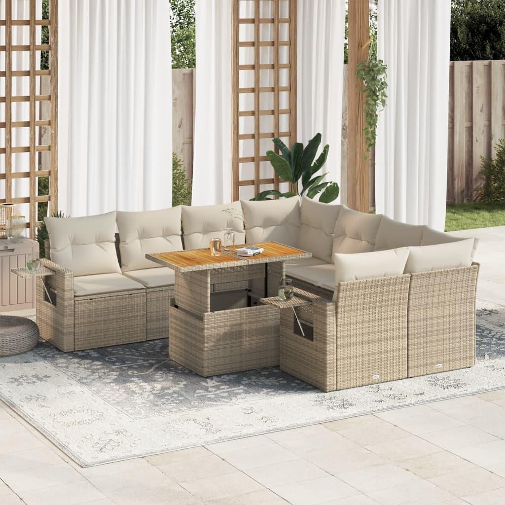 Sofasæt Til Haven 8 Dele Med Hynder Polyrattan - beige og cremefarvet / med opbevaring