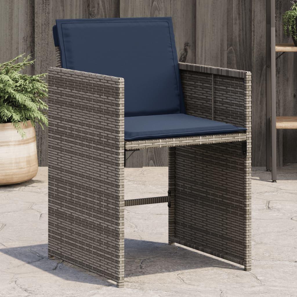 Havestole med hynder 4 stk. i polyrattan grå og marineblå
