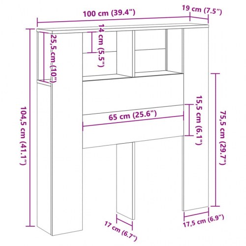 Sengegavl med opbevaring 100 x 18,5 x 102,5 cm - antikt træ