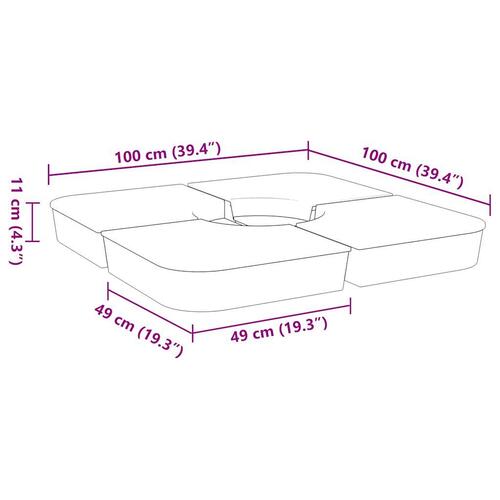 4 dele parasolbund til parasolfod 100 kg PP