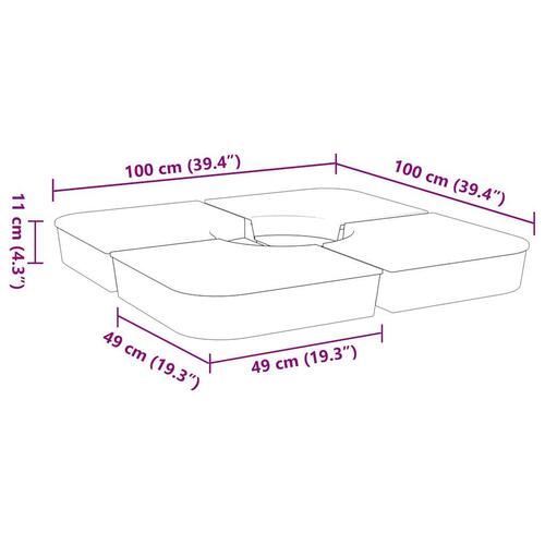 4 dele parasolbund til parasolfod 100 kg PP