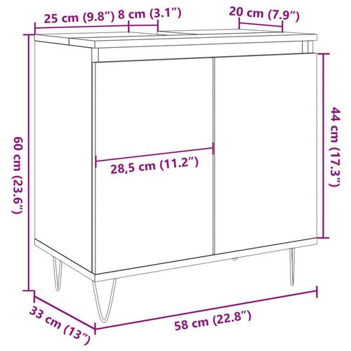 Badeværelsesskab 58x33x60 cm konstrueret træ antikt træ
