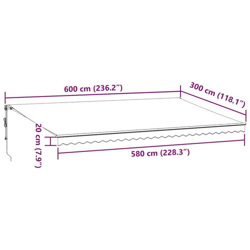 Markise 600x300 cm automatisk betjening antracitgrå og hvid