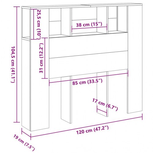 Sengegavl med opbevaring 120×19×104,5 cm - konstrueret træ i kunsteg