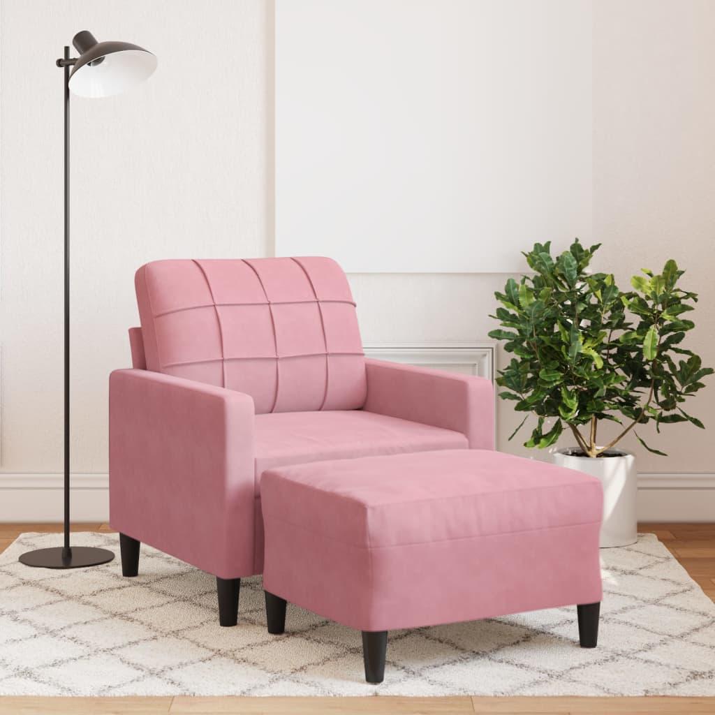 Sofastol Med Fodskammel 60 Cm Velour - Lyserød
