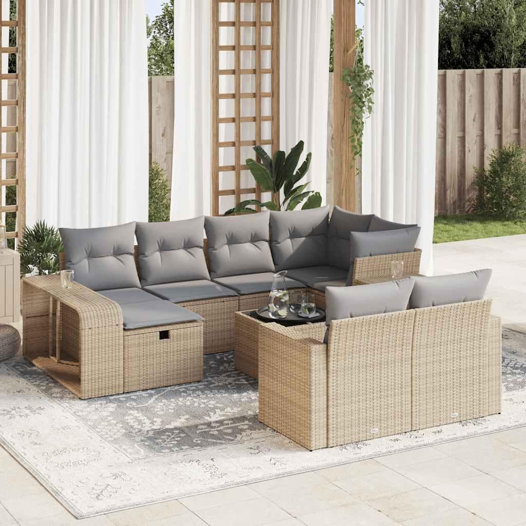 Sofasæt til haven 11 dele med hynder i polyrattan - beige/lysegrå