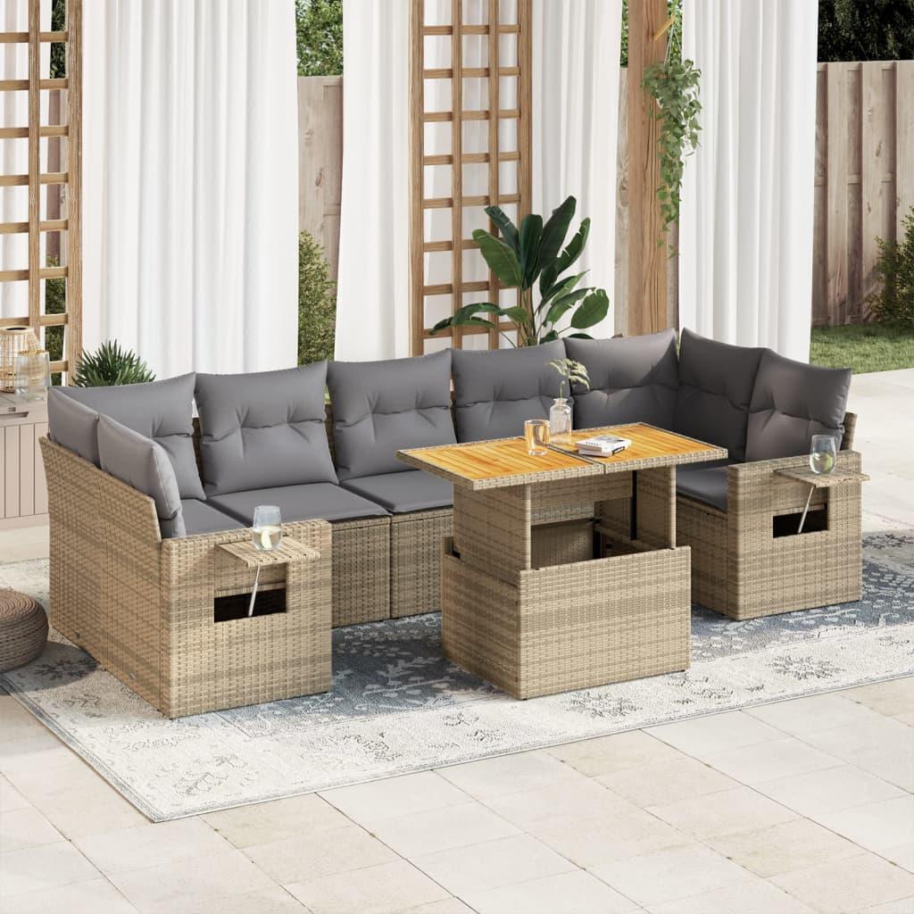 Sofasæt Til Haven 8 Dele Med Hynder Polyrattan - beige og grå / med opbevaring