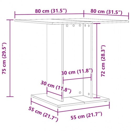 Spisebord 80 x 80 x 75 cm i konstrueret træ - kunsteg