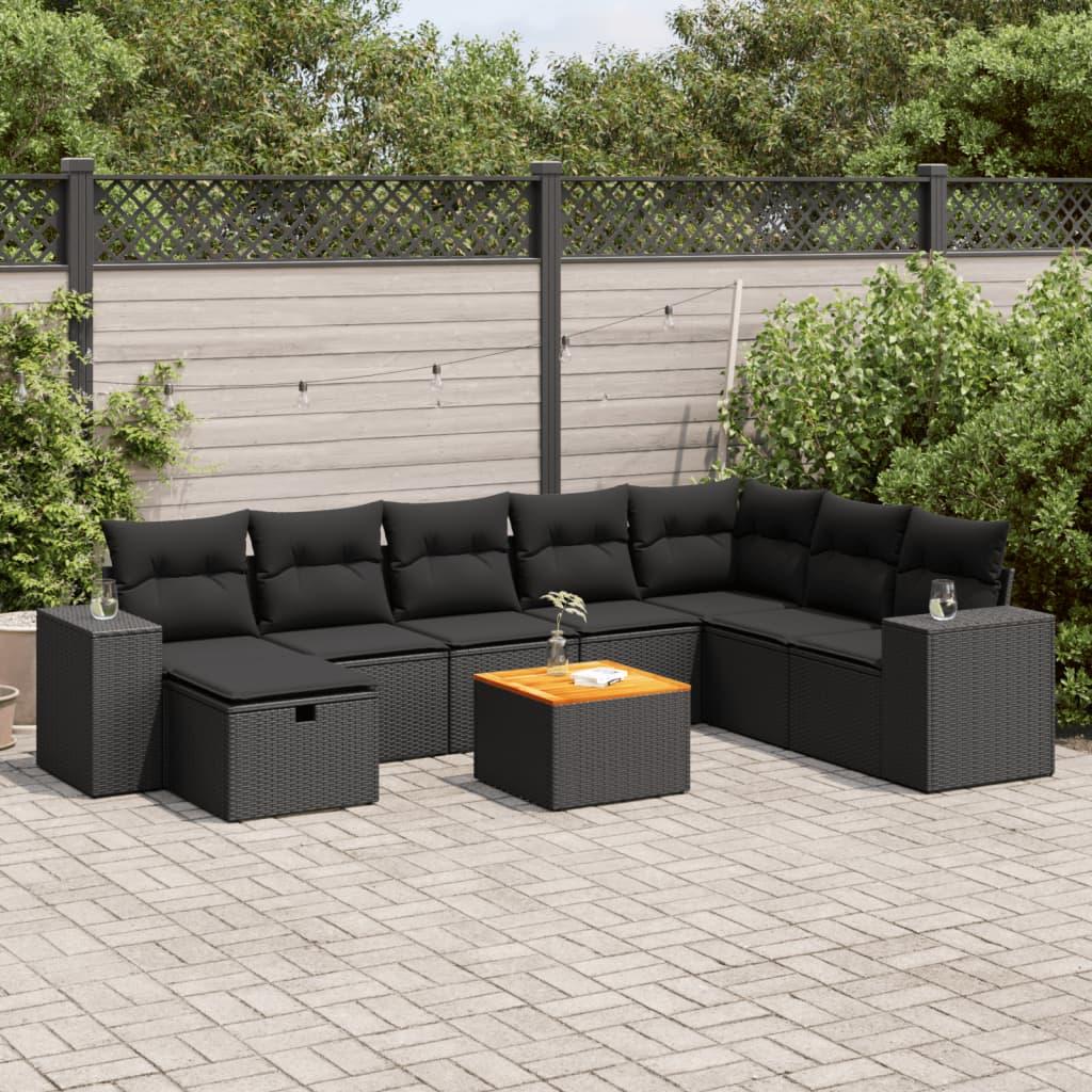 Sofasæt Til Haven 9 Dele Med Hynder Polyrattan - Sort / med opbevaring