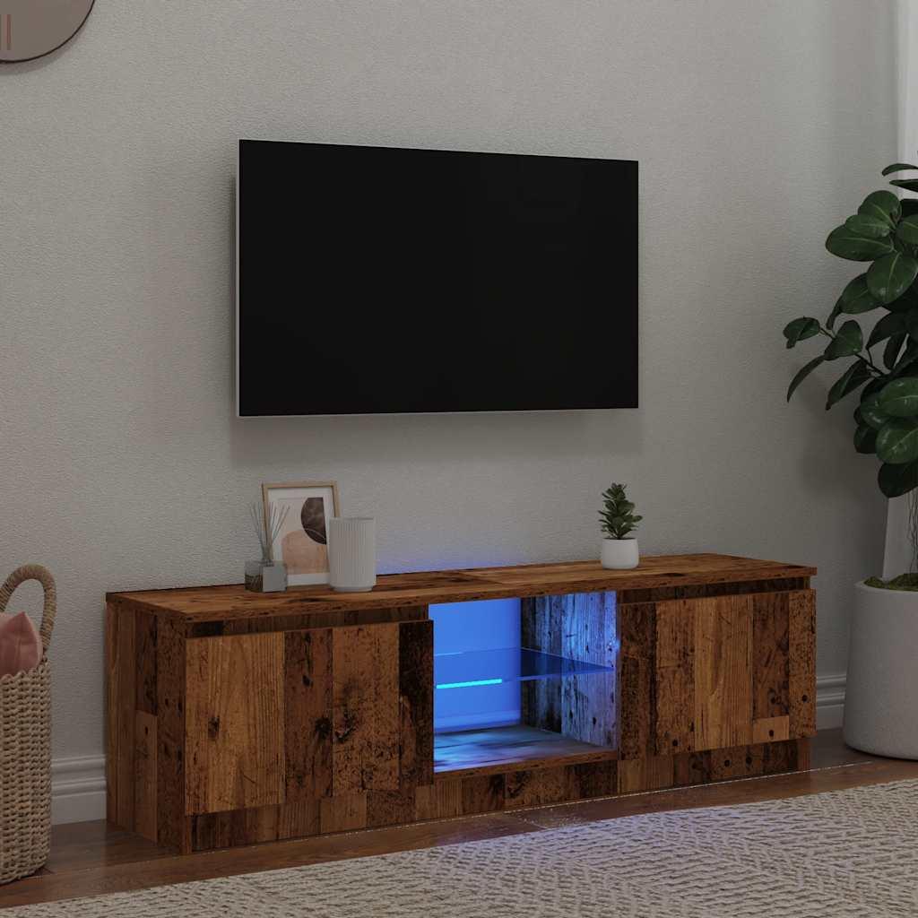 Tv-bord m. LED-lys 120x30x36 cm konstrueret træ antikt træ billede