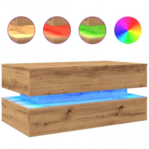 Sofabord med LED-lys 90 x 50 x 40 cm