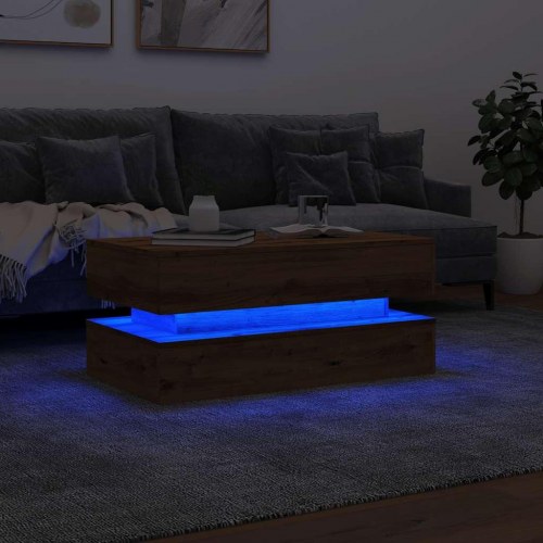 Sofabord med LED-lys 90 x 50 x 40 cm