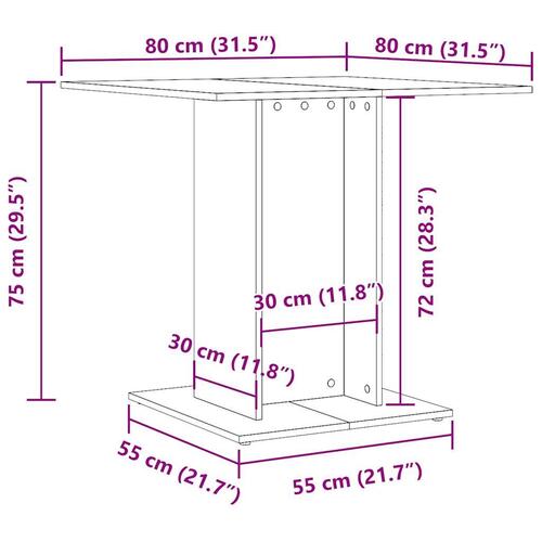 Spisebord 80 x 80 x 75 cm konstrueret træ antikt trælook