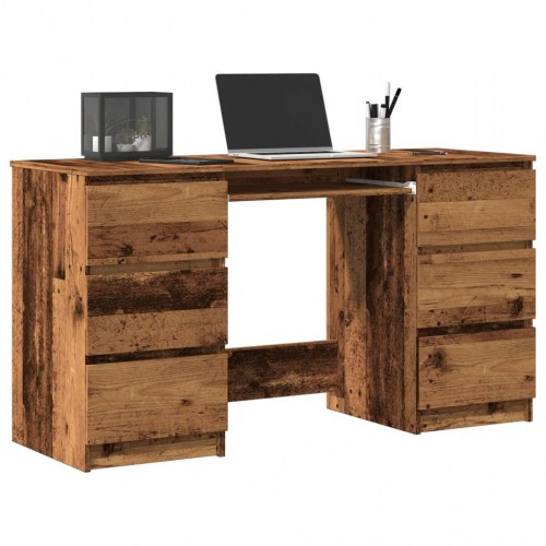 Skrivebord med 6 skuffer 140×50×77 cm - antikt trælook