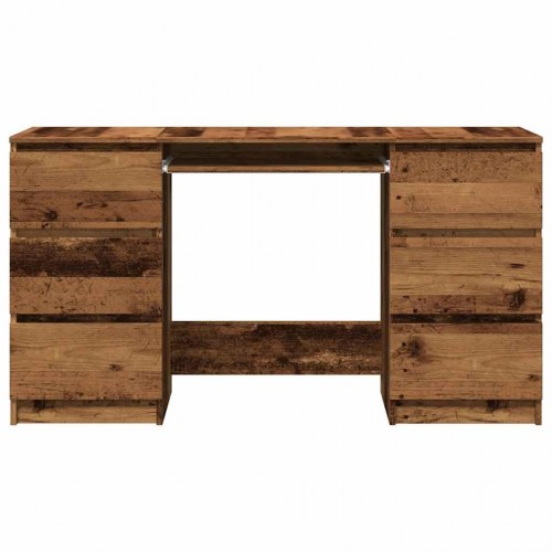 Skrivebord med 6 skuffer 140×50×77 cm - antikt trælook