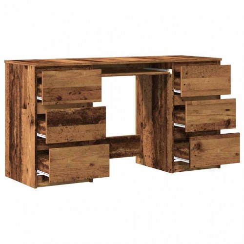 Skrivebord med 6 skuffer 140×50×77 cm - antikt trælook