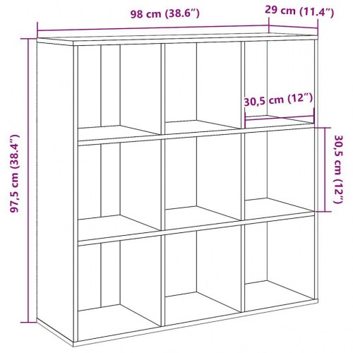 Bogreol med 9 rum - 98×29×97,5 cm, kunsteg