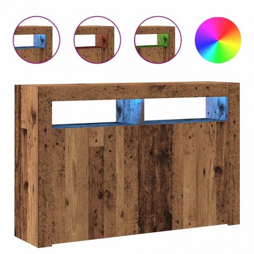 Skænk med LED-lys 115,5x30x75 cm konstrueret træ antikt træ