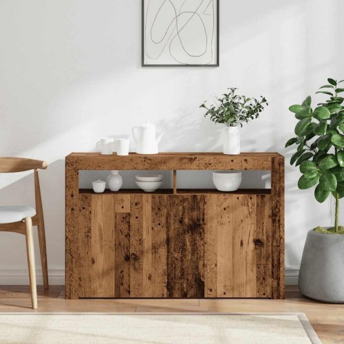 Skænk med LED-lys 115,5x30x75 cm konstrueret træ antikt træ