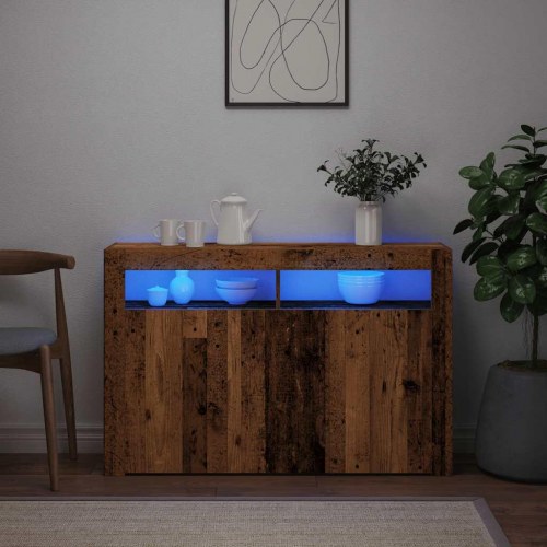 Skænk med LED-lys 115,5x30x75 cm konstrueret træ antikt træ