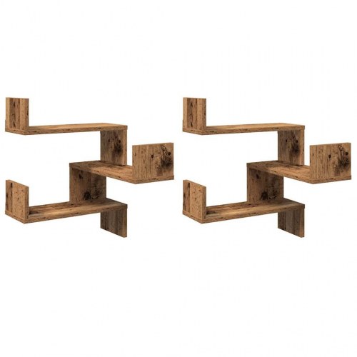 Væghængt hjørnehylde - 2 stk. 40×40×49,5 cm i konstrueret træ, antikt træ