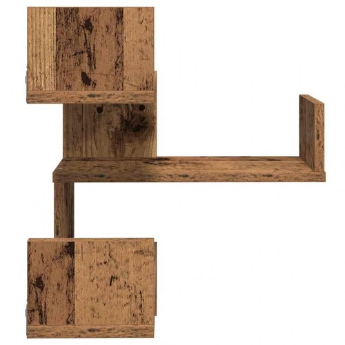 Væghængt hjørnehylde - 2 stk. 40×40×49,5 cm i konstrueret træ, antikt træ