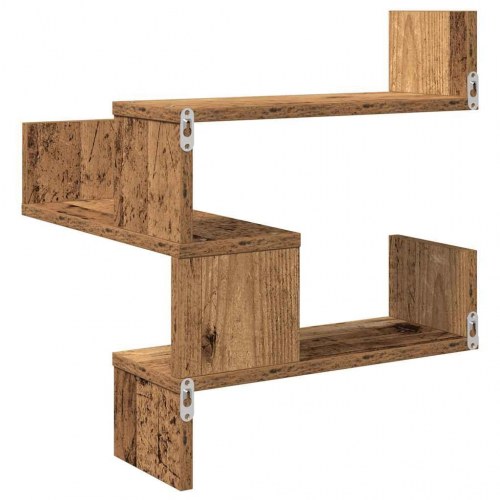 Væghængt hjørnehylde - 2 stk. 40×40×49,5 cm i konstrueret træ, antikt træ