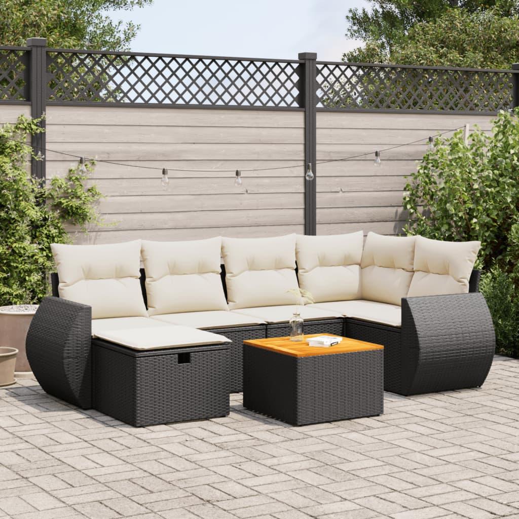 Sofasæt Til Haven 7 Dele Med Hynder Polyrattan - Sort og cremefarvet / med opbevaring
