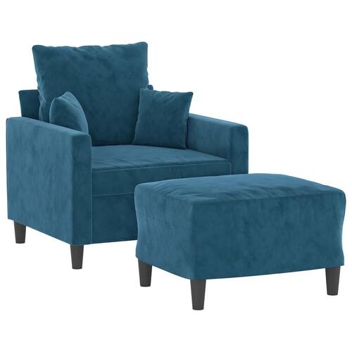 Sofastol med fodskammel 60 cm velour blå