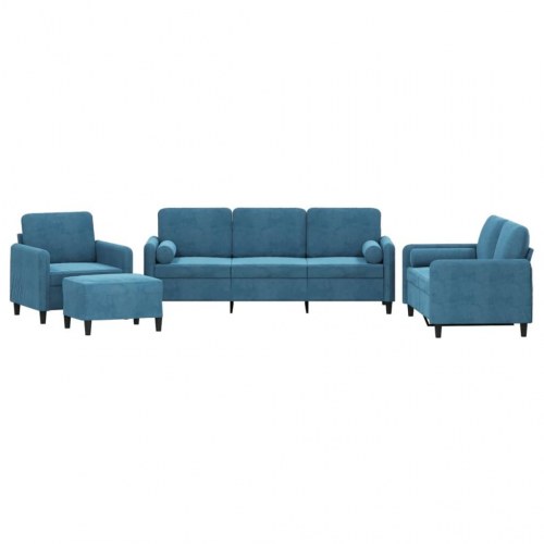 Sofasæt i velour - 4 dele med puder, blå