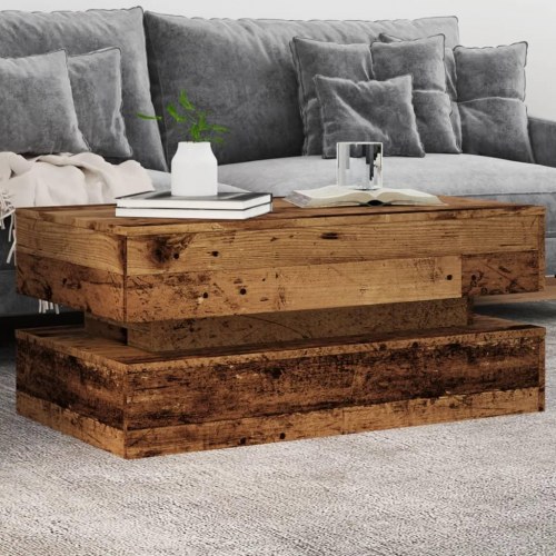 Sofabord med LED-lys 90 x 50 x 40 cm - antikt træ