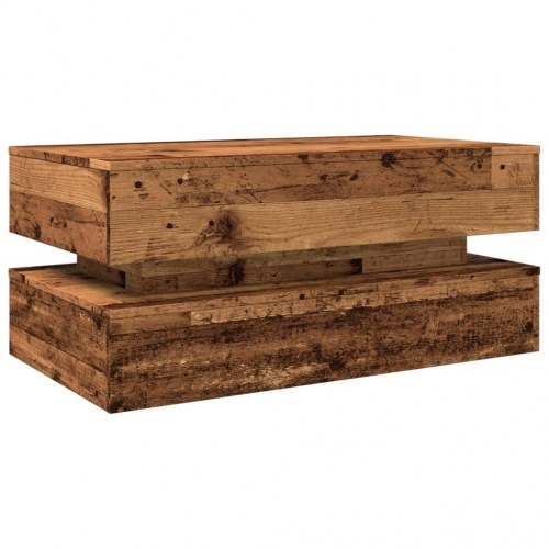 Sofabord med LED-lys 90 x 50 x 40 cm - antikt træ