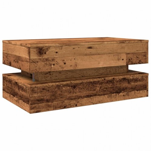 Sofabord med LED-lys 90 x 50 x 40 cm - antikt træ