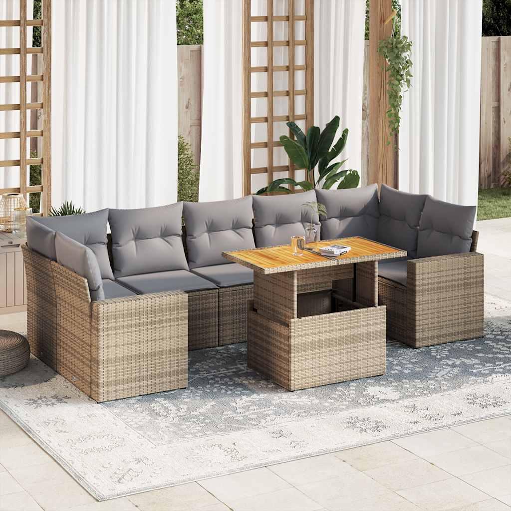 Sofasæt Til Haven 8 Dele Med Hynder Polyrattan Sort - beige og grå / med opbevaring