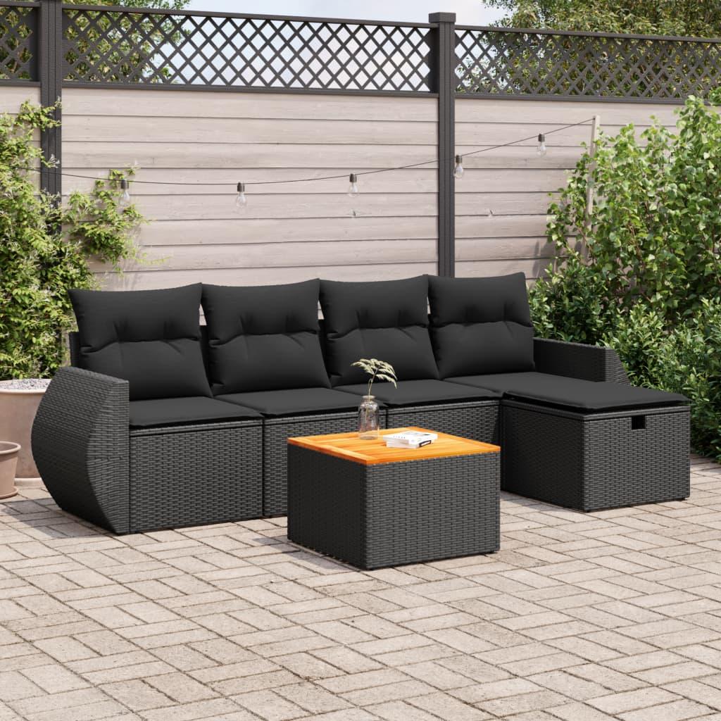 Sofasæt Til Haven 6 Dele Med Hynder Polyrattan Sort - Sort / med opbevaring